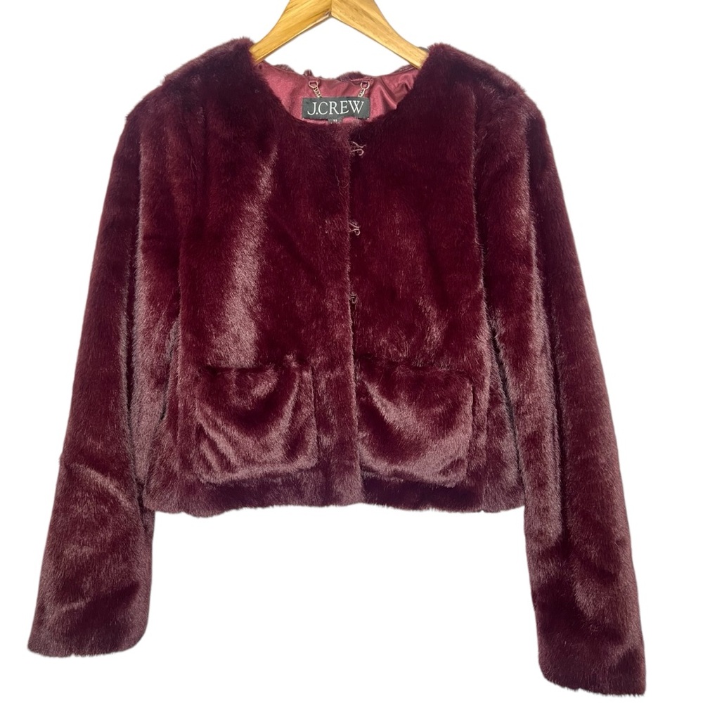 NEW J. Crew Faux Fur Maroon Jacket Size XS